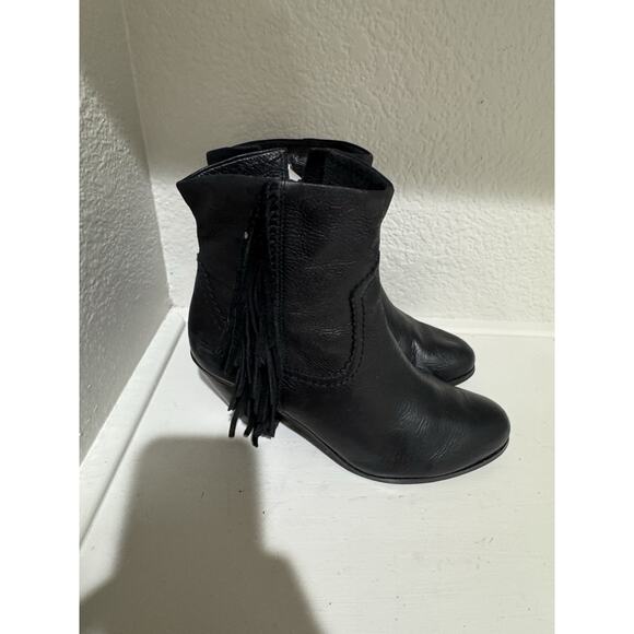 Black Leather Fringe Ankle Boots Booties Western Style - Picture 2 of 8